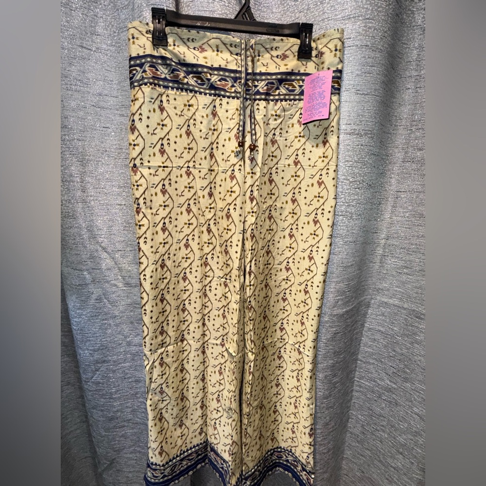 Elegant Cream Patterned Women's Pants